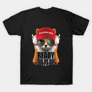 Ready to play fox sunglasses red cap headphone T-Shirt